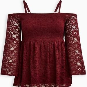 NWT $59 Torrid Babydoll smocked lace top size 14-16 size 1X
